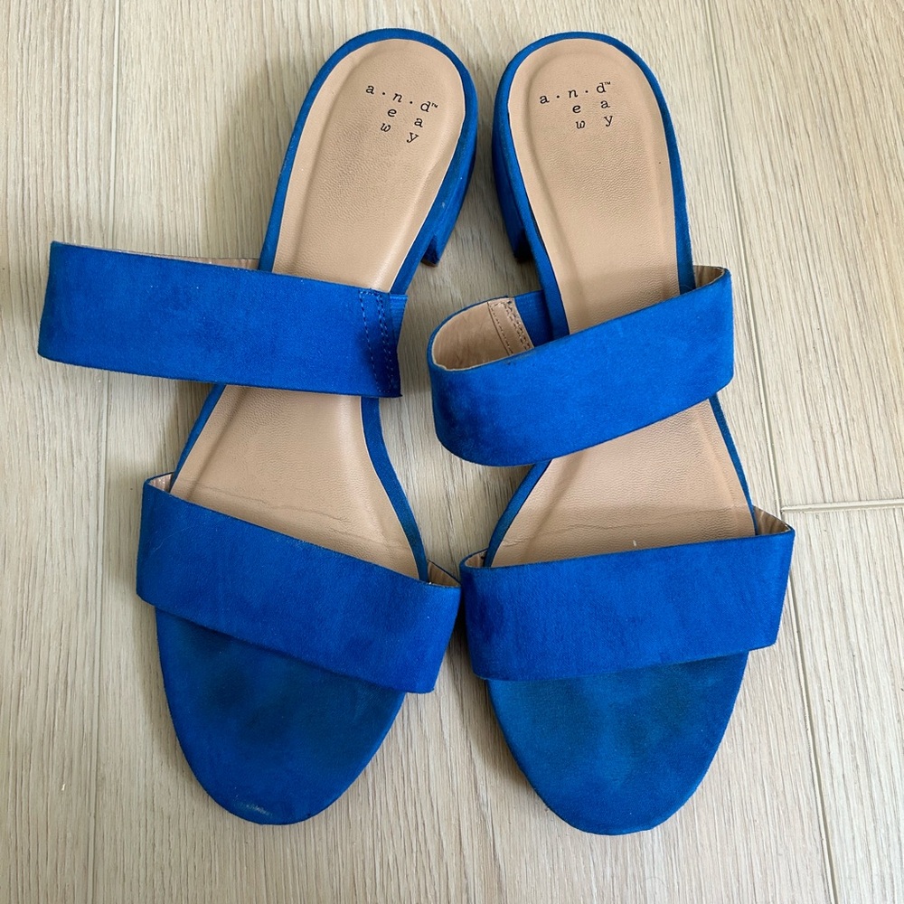 a.n.a New York Blue Suede Double-Strap Slide Sandals - Women's